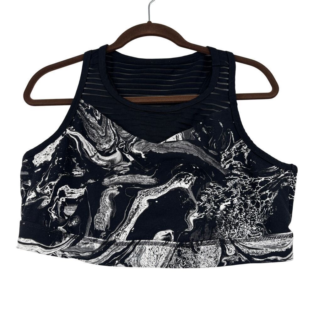 Torrid Active Sports Bra 2X Black Marbled Print Mesh Detail Athletic Wire Free